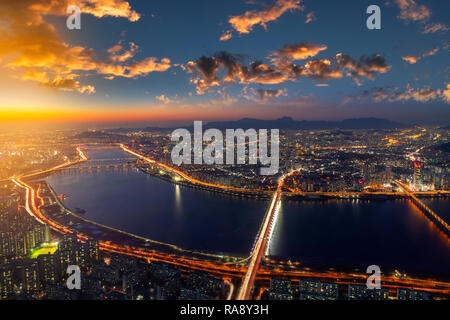 Top View of Seoul City Skyline,South Korea. Stock Photo