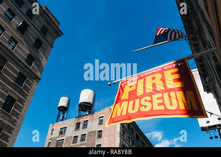 New York City, USA - June 25, 2018: Low angle view of New York City Fire Museum in Tribeca North District Stock Photo