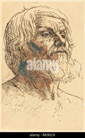 Alphonse Legros, Head of a Man (Tete d'homme), French, 1837 - 1911, etching. Reimagined by Gibon. Classic art with a reimagined Stock Photo