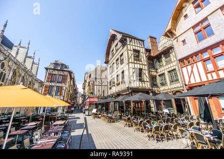 Half timbered medieval houses at market square in Troyes, Aube, France Stock Photo