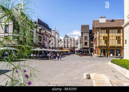 Half timbered medieval houses at market square in Troyes, Aube, France Stock Photo