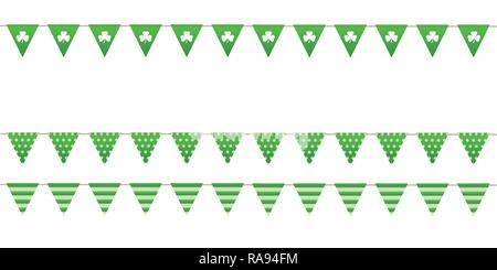 green patterned party flags with clover leaves isolated on white background vector illustration EPS10 Stock Vector