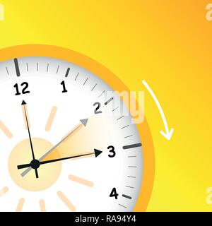 summer time yellow clock standard time after advancing for daylight saving time vector illustration EPS10 Stock Vector