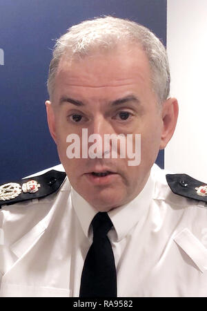 BEST QUALITY AVAILABLE PA video grab image of British transport Police (BTP) Chief Constable Paul Crowther who praised the bravery of Sgt Valentine and his colleagues and said they had averted a tragedy of a far greater scale. Sergeant Lee Valentine was one of three people injured in the knife attack at Manchester Victoria station at about 9pm on Monday. Stock Photo
