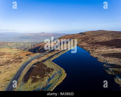 Aerial view of Blue pond Brecon Beacons. Keepers Pond, The Blorenge, Abergavenny, Wales, United Kingdom Stock Photo