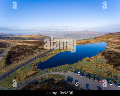 Aerial view of Blue pond Brecon Beacons. Keepers Pond, The Blorenge, Abergavenny, Wales, United Kingdom Stock Photo