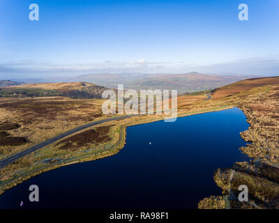 Aerial view of Blue pond Brecon Beacons. Keepers Pond, The Blorenge, Abergavenny, Wales, United Kingdom Stock Photo