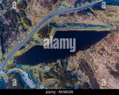 Aerial view of Blue pond Brecon Beacons. Keepers Pond, The Blorenge, Abergavenny, Wales, United Kingdom Stock Photo