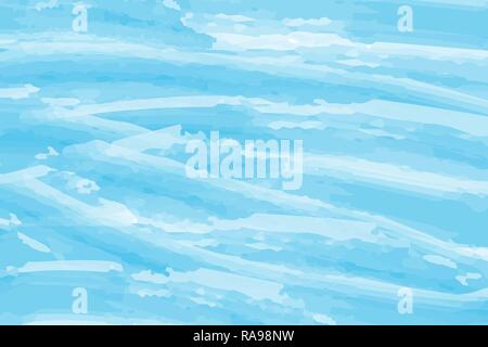 Blue watercolor abstract background. Clouds, sky, sea waves. Color pattern. Vector illustration. Stock Vector