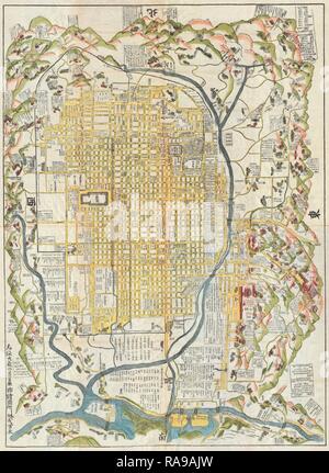 1696, Genroku 9, early Edo Japanese Map of Kyoto, Japan. Reimagined by Gibon. Classic art with a modern twist reimagined Stock Photo