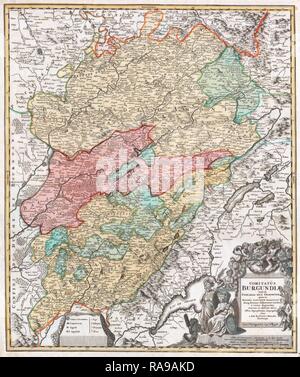 1716, Homann Map of Burgundy, France. Reimagined by Gibon. Classic art with a modern twist reimagined Stock Photo