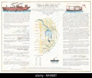 1846, Broadside of the Collect Pond, New York and Steam Boat, Five Points . Reimagined by Gibon. Classic art with a reimagined Stock Photo