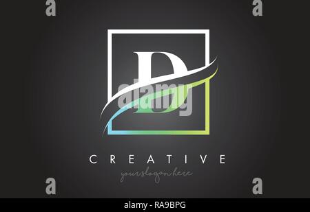 D Letter Icon Logo Design with Square Swoosh Border and Creative Design Vector Illustration. Stock Vector