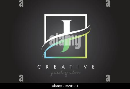 J Letter Icon Logo Design with Square Swoosh Border and Creative Design Vector Illustration. Stock Vector