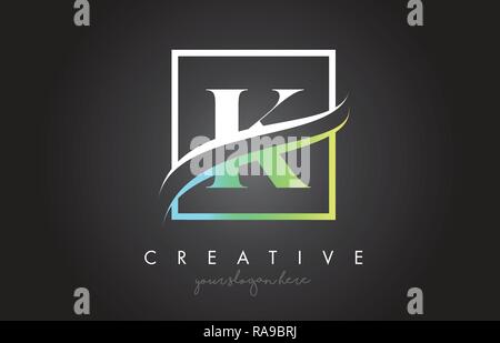 K Letter Icon Logo Design with Square Swoosh Border and Creative Design Vector Illustration. Stock Vector