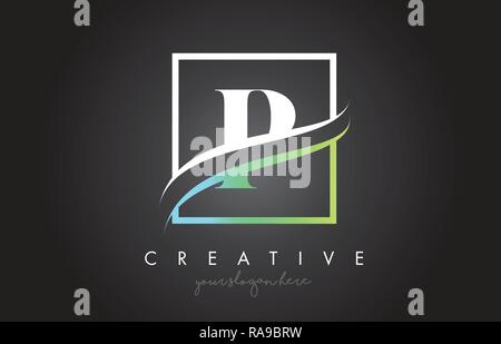 P Letter Icon Logo Design with Square Swoosh Border and Creative Design Vector Illustration. Stock Vector