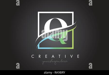 Q Letter Icon Logo Design with Square Swoosh Border and Creative Design Vector Illustration. Stock Vector