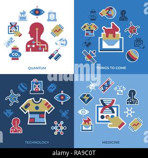 Digital vector quantum things to come technology icons set, flat style infographics Stock Vector