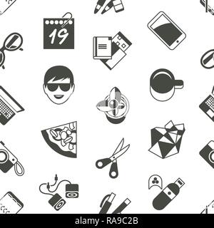 Digital vector freelance workplace icons set, flat style infographics seamless pattern Stock Vector