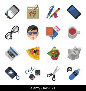 Digital vector freelance creative workplace icons set, flat style infographics Stock Vector