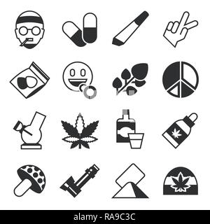 Digital vector cannabis healthy medicine icons set, flat style infographics Stock Vector