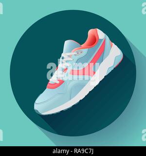 fitness sneakers shoes for training running shoe flat design with long shadow Stock Vector
