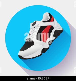 fitness sneakers shoes for training running shoe flat design with long shadow Stock Vector