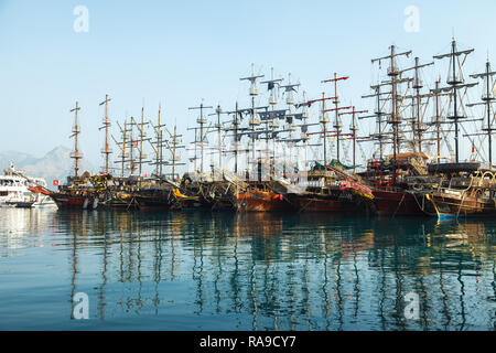 Pleasure excursion ships waiting for their passengers at the marina. A bright sunny day on the Mediterranean Sea. Stock Photo