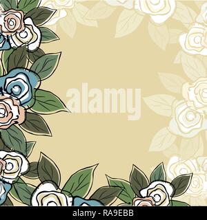 Greeting card with roses, watercolor, can be used as invitation card for wedding, birthday and other holiday and  summer background. Vector illustrati Stock Vector