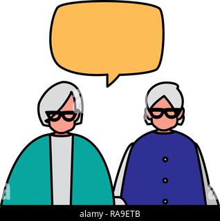 cute grandmothers couple with speech bubbles vector illustration design Stock Vector