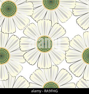 seamless pattern with peas and hand drawn watercolor camomiles Easily editable vector image Stock Vector