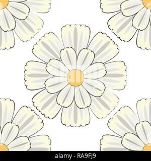 seamless pattern with peas and hand drawn watercolor camomiles Easily editable vector image Stock Vector