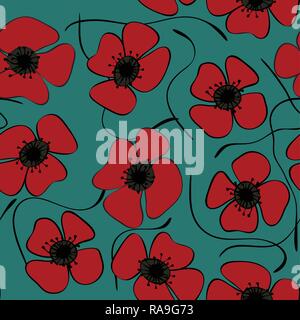 Red poppies Easily editable vector image abstract vector eps 10 handmade Stock Vector