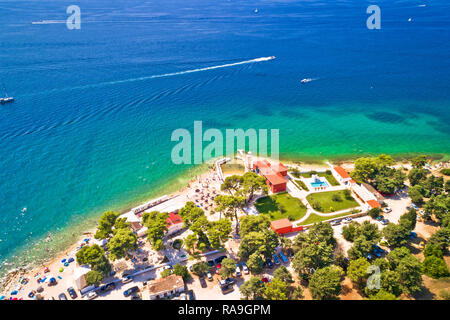 City of Zadar Puntamika lighthouse and beach aerial summer view, Dalmatia region of Croatia Stock Photo