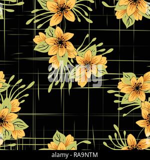 Trendy Floral pattern in the of flowers and leaves .Outline botanical Motifs scattered random. Seamless vector texture for fashion prints. Printing wi Stock Vector