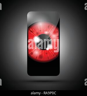 red realistic eyeball on a cell mobile phone Stock Vector