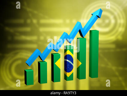 graph in bars with arrow indicating economic growth in Brazil. New Brazilian government. 3D illustration Stock Photo