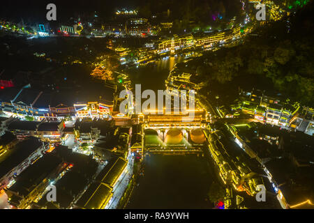 Beautiful view of Feng Ancient Town at night Stock Photo