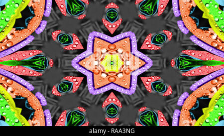 Abstract Water  Concept Symmetric Pattern Ornamental Decorative Kaleidoscope Movement Geometric Circle and Star Shapes Stock Photo
