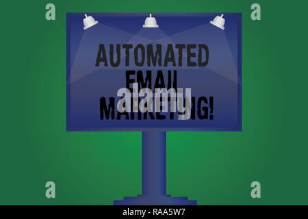Handwriting text writing Automated Email Marketing. Concept meaning Email sent automatically to list of showing Blank Lamp Lighted Color Signage Outdo Stock Photo