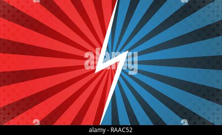 Comics rays background with halftones. Vector colorful backdrop illustrations. Vector Illustration. White flash. Stock Vector