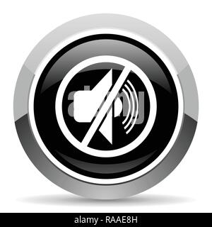 Mute vector steel icon. Chrome border round web button. Silver metallic pushbutton. Stock Vector