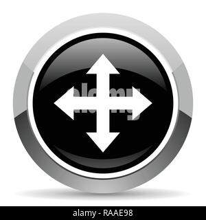 Arrow vector steel icon. Chrome border round web button. Silver metallic pushbutton. Stock Vector