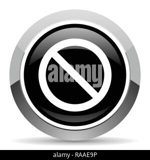 Access denied vector steel icon. Chrome border round web button. Silver metallic pushbutton. Stock Vector
