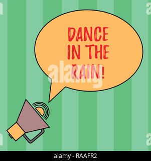 Writing note showing Dance In The Rain. Business photo showcasing Enjoy the rainy day childish activities happy dancing Oval Outlined Speech Bubble Te Stock Photo