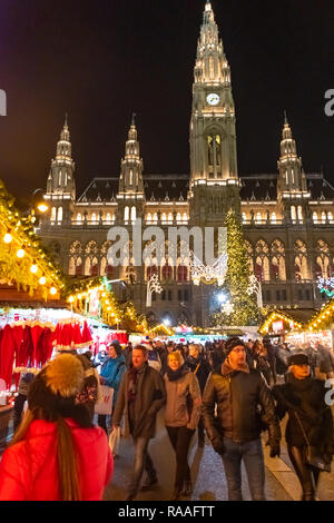 VIENNA AUSTRIA - DEC 18 2018: The Christmas market in front of the Rathaus City hall of Vienna, Austria. Stock Photo
