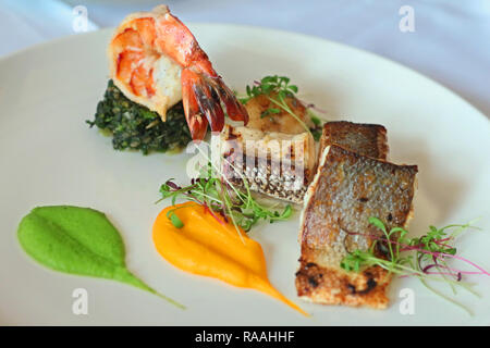 assorted seafood platter fine dining Stock Photo