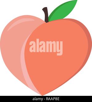 flat illustration. isolated on white background. Emoji peach fruit vector. Peach with leaf made . Stock Vector