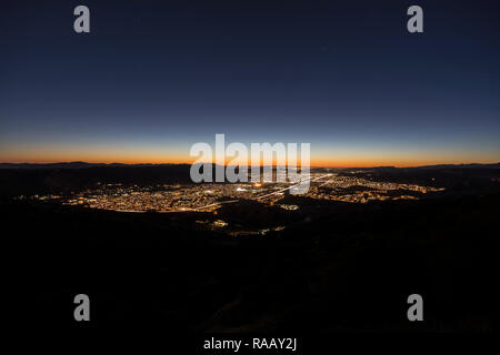 Night hilltop view of suburban Simi Valley from Rocky Peak Park near Los Angeles in Ventura County, California. Stock Photo