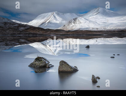 Partly frozen Lochan na h-Achlaise, Rannoch Moor, Scotland Stock Photo